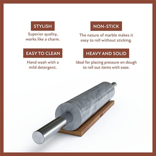 Fistukit White Marble Rolling Pin with Stainless Steel Handles Baking Set - Silicone Baking Mat, Bench Scraper, Wooden Base 5