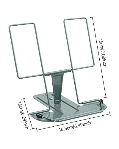 Metal Book Stand for Desk, Adjustable Reading Rest Book Holder, Portable Cookbook Documents Holder, Sturdy Typing Stand for Recipes Textbooks Tablet Music Books with Page Clips (Morandi Green) 5