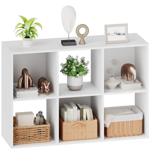 Sweetcrispy 6 Cube Storage Organizer - Open Cube Bookshelf with 3 Removable Back Panels, Display Storage Bookcase for Living Room, Bedroom, Entrance Hall, Home Office，36" L×11.6" W×24" H, White