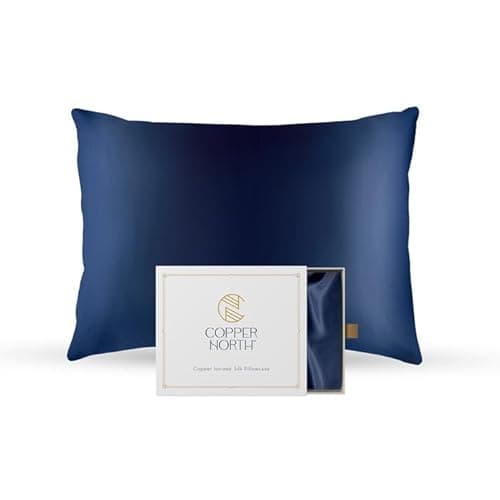 COPPER NORTH Copper Infused Pillowcase 100% Pure Silk | 22 Momme Mulberry Silk | Clearer Skin & Smoother Hair, Anti-Acne, Anti-Aging, Naturally Cooling (1 Case, Standard, Deep Blue)