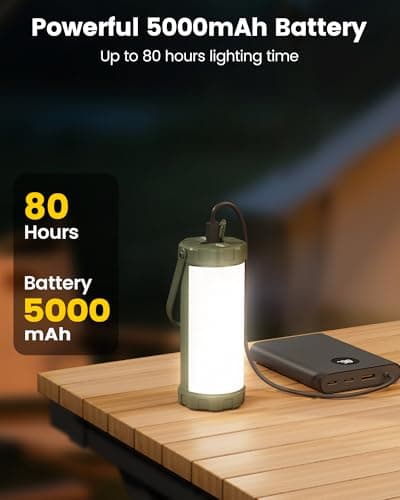Glocusent 106 LED Camping Lights, Up to 80Hrs, 5000mAh Camping Lantern Rechargeable with 5 Brightness 3 Modes & SOS, IP68 Waterproof, Max 1200LM, Lanterns for Power Outages Hiking Emergency Hurricane 5