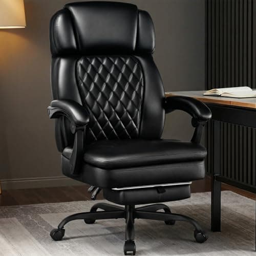 400lbs Executive Office Chair with Foot Rest for Heavy People, Ergonomic Big and Tall Desk Chair with Adjustable Headrest, High Back PU Leather Comfy Heavy Duty Computer Chair with Spring Cushion 8