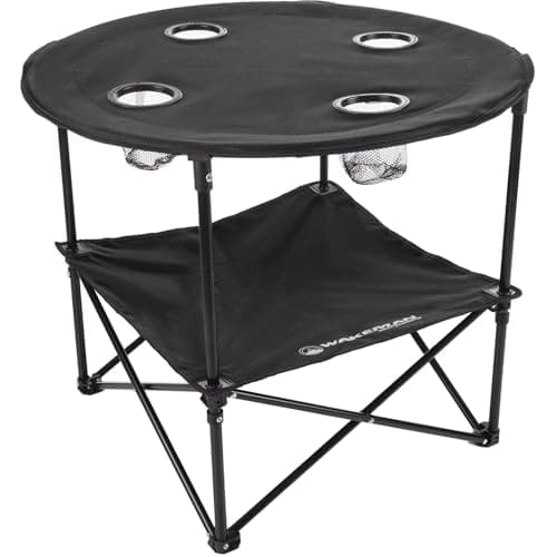 Camping Table - 2-Tier Folding Table with 4 Cupholders and Carry Bag for Picnic, Tailgate, Beach, or Camp - Camping Gear by Wakeman Outdoors (Black)