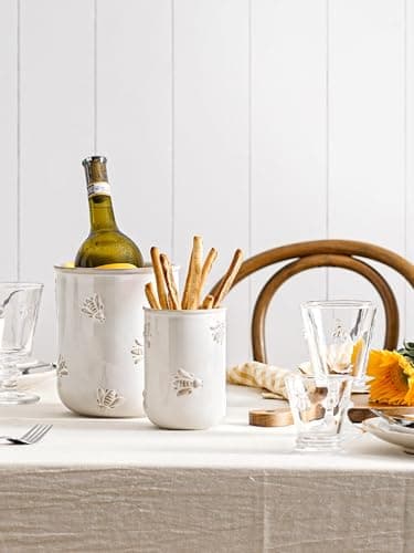 LE TAUCI Utensil Holder for Kitchen Counter - 6.9"+5.3" Ceramic Kitchen Utensil Holder Set of 2, Large Cooking Utensil Crock & Organizer for Spatula, Spoon - Embossed Kitchen Decor, White,Bee 6