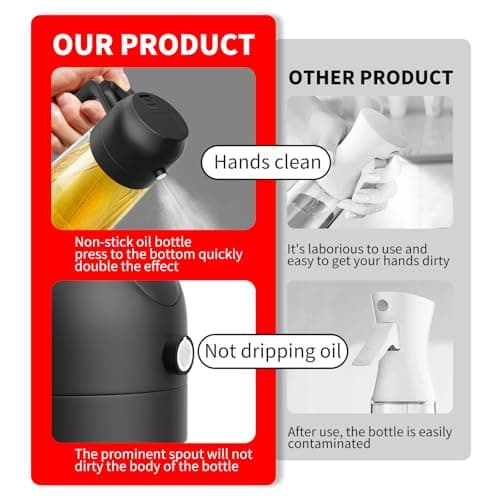 Oil Dispenser For Kitchen Oil Sprayer For Cooking 2 in 1 Oil Dispenser and Oil Sprayer Olive Oil Sprayer 16ozPremium Glass Oil Bottle, Food-grade Oil Mister for Air Fryer,Frying,Salad, BBQ(black) 5