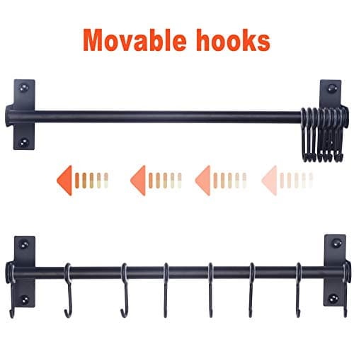 Dseap Kitchen Utensil Holder Hanger, Pot and Pan Rack Wall Mount, Kitchen Rail with 8 Hooks for Hanging Cooking Utensils, Mugs, Spoons, Wall Mounted, Stainless Steel, Black 7