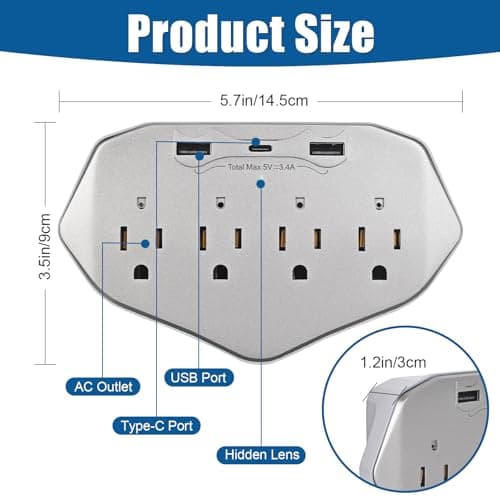 Lian.Ripple.Lian 1080P HD Wireless Wall Outlet Charger Security Camera with 45W Fast Charging Station USB-C & USB-A, Home Security Camera for Baby and Pet WiFi Enabled 6