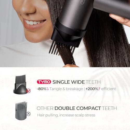 TYMO Hair Dryer with Diffuser for Women - 1500W Professional High Speed Blow Dryer with Comb, 110,000RPM Fast Dry, 200 Million Ionic Hairdryer, 4 Temps & 3 Speeds, 8 Ft Cord for Salon, Metal Gray 6