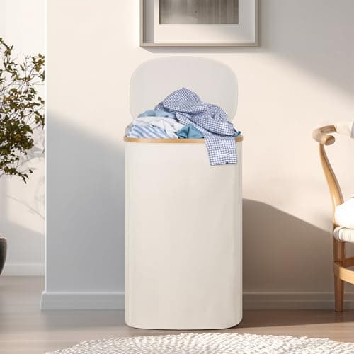 Laundry Hamper with Lid, 100L Clothes Hampers for Laundry with Bamboo Handles and A Removable Bag, Fordable laundry Basket with Lid for Bathroom, Bedroom, Dorm, Laundry Room 8