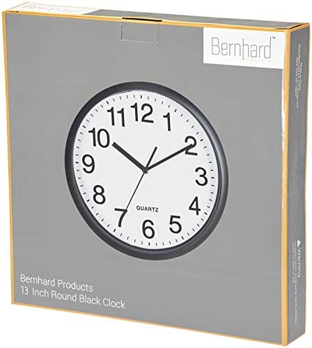 Bernhard Products Black Wall Clock, Large 13-Inch Silent Non Ticking Quartz Battery Operated Round Easy to Read Classroom/Home/School/Office Clock 7