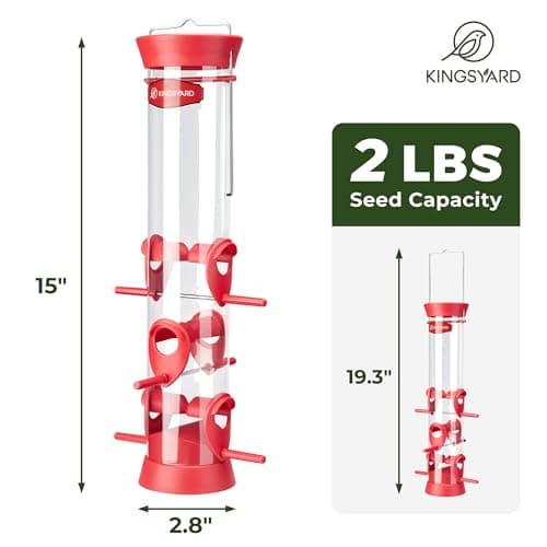 Kingsyard Tube Bird Feeders for Outdoors Hanging, Wild Bird Feeder with 6 Feeding Ports, Easy to Clean & Refill, 2 lbs Seed Capacity, Great for Attracting Finches, Cardinals (Red) 5