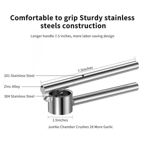 5-in-1 Stainless Steel Garlic Press Set with Jumbo Chamber & Mincer - Heavy Duty Rustproof Garlic Crusher with Ergonomic Handle, Dishwasher Safe, Easy Squeeze Design for Ginger, Nuts, Herbs 7