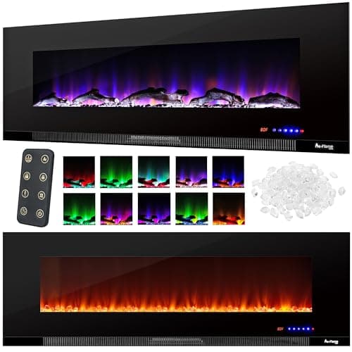 e-Flame USA Livingston 60-inch Wall Mount LED 3-D Electric Fireplace Stove with Timer and Remote - 3-D Log and Fire Effect