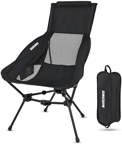 MARCHWAY Lightweight Folding High Back Camping Chair with Head Support, Stable Portable Compact for Outdoor Camp, Travel, Beach, Picnic, Festival, Hiking, Backpacking (Highback Black)