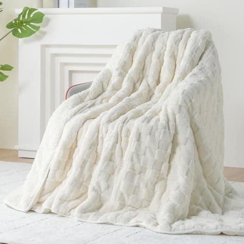 Kivik 15 lbs Weighted Blanket for Adults, Buttery Soft Checkered Heavy Blankets Throw for Bed Sleeping & Calming, Dual Sided Fluffy Fleece Washable, Warm Comfort, Queen Size 60 x 80 inches, Beige