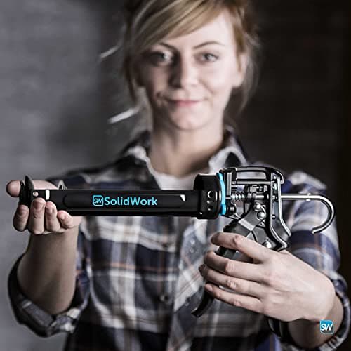 SolidWork Caulk Gun for Professional & Drip-Free Use with Ergonomic Steel Handle, up to 1/10 Gallon Cartridge, Adjustable 24:1 Thrust Ratio 1/10 Gallon Cartridge | Black Caulking Gun 6