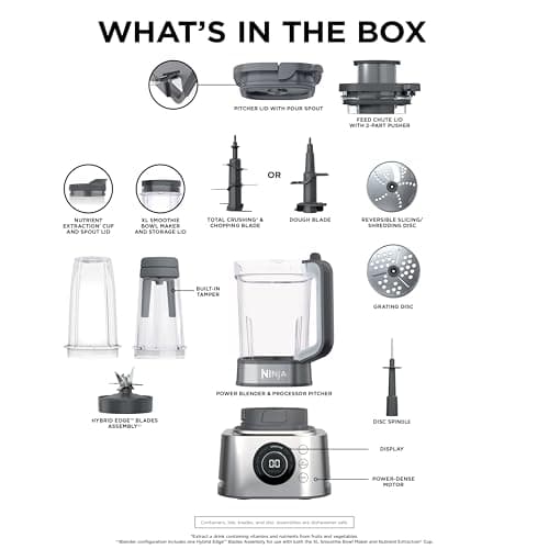 Ninja Blender & Food Processor Combo, Foodi Power Blender System for Smoothies, Bowls, Spreads & Shakes, 6 Functions, 72-oz Pitcher, To-Go Cups, Silver, SS401 10