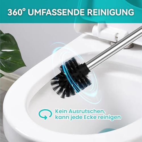 Dailyart Toilet Bowl Brush Holder Set: Deep Cleaning Toilet Brush - Bathroom Accessories Stainless Steel & Glass Toilet Cleaner Brush - No Drilling Wall Mounting Toilet Cleaner Brush with 2 Brushes 3