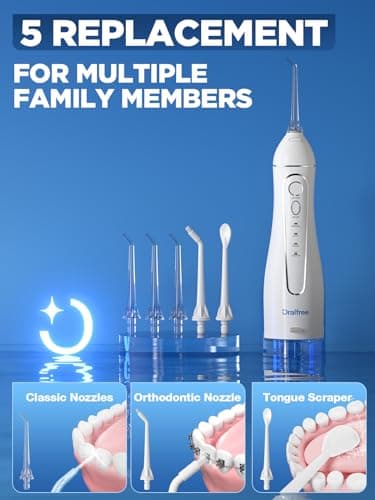 Oralfree Water Dental Flosser Cordless for Teeth Cleaning - 4 Modes Oral Irrigator 300ML Braces Flossers Cleaner, Rechargeable Portable IPX7 Waterproof Powerful Battery for Travel Home 8