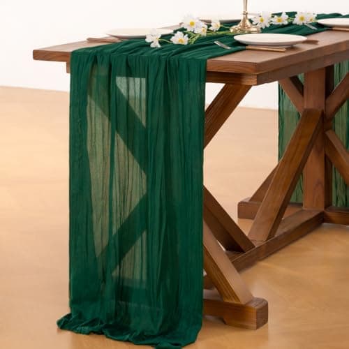 Socomi Emerald Green Cheesecloth Table Runner Easter Spring Boho Rustic Gauze 120 inch 10FT Cheese Cloth Runner for Wedding Party Baby Shower Birthday Home Decor Holiday Decorations 4