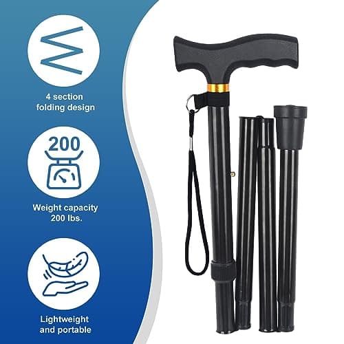 Foldable Walking Cane for Men & Women - Portable Lightweight Cane, Adjustable Height, Anti-Slip Rubber Tip, Includes Storage Bag | Ideal for Seniors & Mobility Aid Users [Black] 7