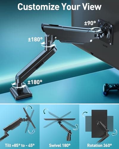 Single Monitor Desk Mount, 13-32 inch Adjustable Full Motion Monitor Arm, Computer Monitor Stand Holder with Clamp and Grommet Base, Fits 4.4 to 22lbs Screens, VESA Mount Bracket, Black, Freelift Pro 5