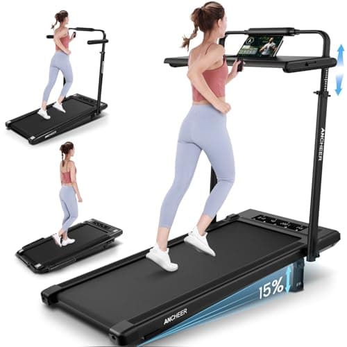 ANCHEER Walking Pad Treadmill with Incline&Adjustable Height,8 in 1 Under Desk Treadmills with Removable Desk Workstation,Foldable Treadmill for Home 350lbs Max,3 Type Control,Installation-Free(Dark)