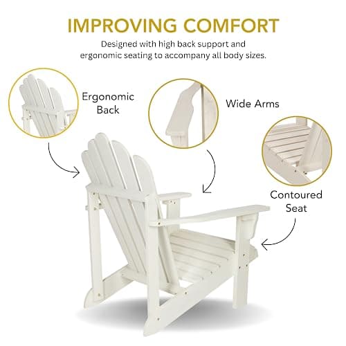 Shine Company Westport Wooden Adirondack Chair, Outdoor Patio Firepit Chairs, Back & Seat Pre-Assembled, Eggshell White 3