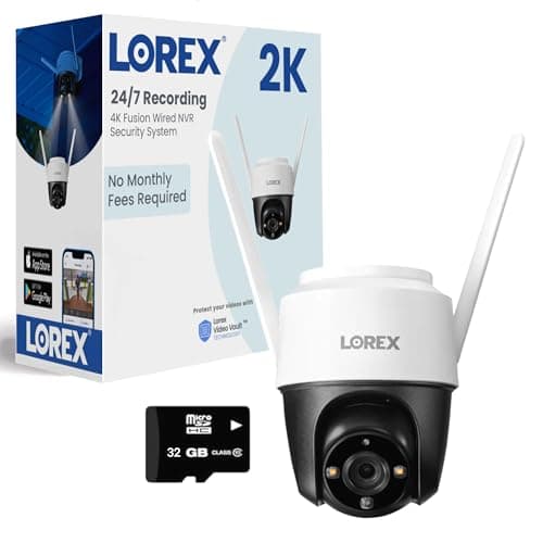 Lorex 2K Pan-Tilt Outdoor WiFi Security Camera | 360° View | Auto-Tracking | Color Night Vision | Person Detection | Warning Light & Siren | IP66 Weatherproof | 32GB MicroSD Included | No Monthly Fee