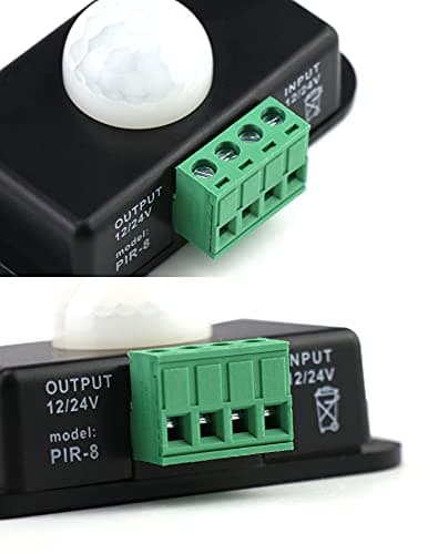 QWORK Motion Sensor LED Switch (2 Pack), 12-24V, 6A, Adjustable Delay Time, 5-8M Induction Distance, 60° Field of View, for LED Strip Lighting, Wall Mount, 3" 5