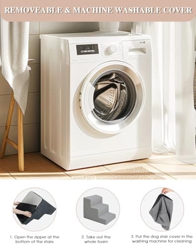 GGIB Grey Dog Stairs for Small Dogs, Pet Stairs for Beds and Couch, 14" H, Pet Steps with Non-Slip Bottom and High-Density Foam, 3-Tiers 5