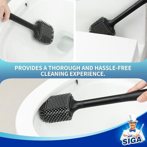 MR.SIGA Toilet Brush and Holder, Wall Mounted Toilet Brush for Bathroom Cleaning, Compact Toilet Brush with Holder Set, Black, 1 Pack 6