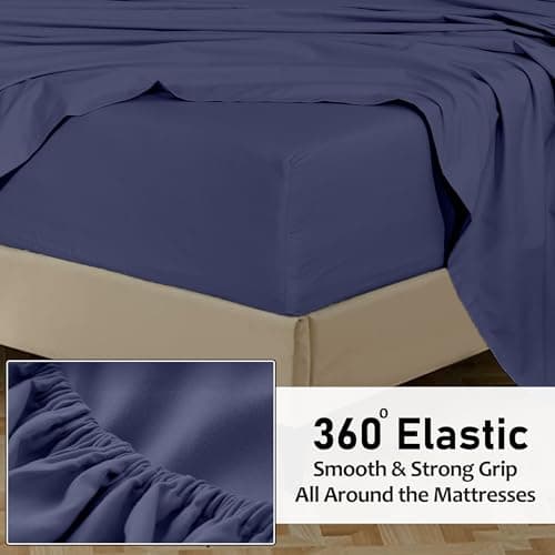 RUVANTI 100% Cotton King Fitted Sheet Only - Crispy Cooling Percale - Breathable & Durable Fitted Sheet King Size - Deep Pocket 16 Inches (Fits up to 18") - Deep Navy - 1 Piece 5