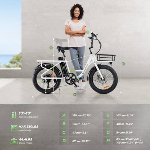 isinwheel U7 E Bike for Adults Electric Bike with Dual Cargo Rack, 48V 1000W Peak Ebikes for Adults, 7 Speed Gear, 20mph Step Thru Cruiser Electric Bicycles, 20" × 3“ Fat Tire Ebike 8