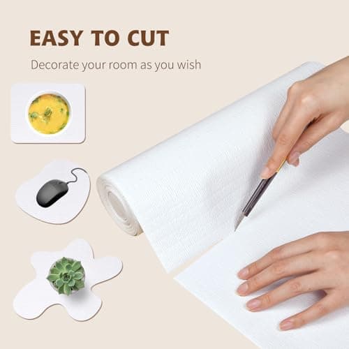 Shelf Liners for Kitchen Cabinets 12in x 20FT, Non Adhesive Drawer Liner Pure White Thickened Shelf Liner Non-Slip Easy to Clean for Tool Box Refrigerator with Knife and Tape Measure 7