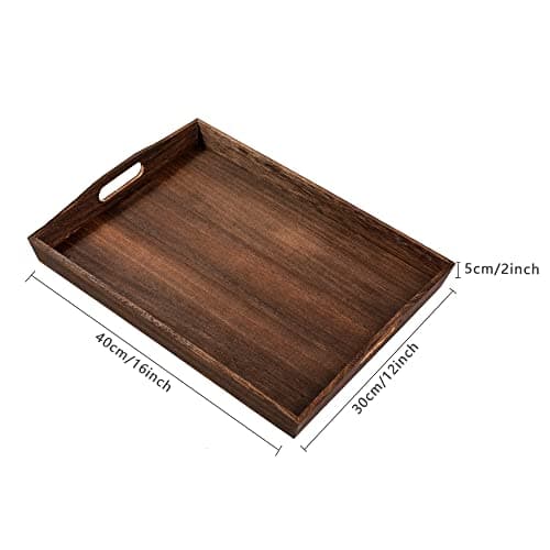 HEITICUP Wooden Serving Tray-One Piece Set of Rectangular Shape Wood Coffee Table with Cut Out Handles,Kitchen Trays for Party,Serving Pastries,Eating,Snacks,Mini Bars 5