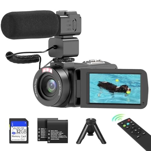 MURAUX Video Camera,1080P 30MP Vlogging Camcorder with IR Night Vision, 3.0” LCD Flip Screen, 18X Digital Zoom, Remote Control, Microphone, Mini Tripod, 2 Batteries & 32GB SD Card