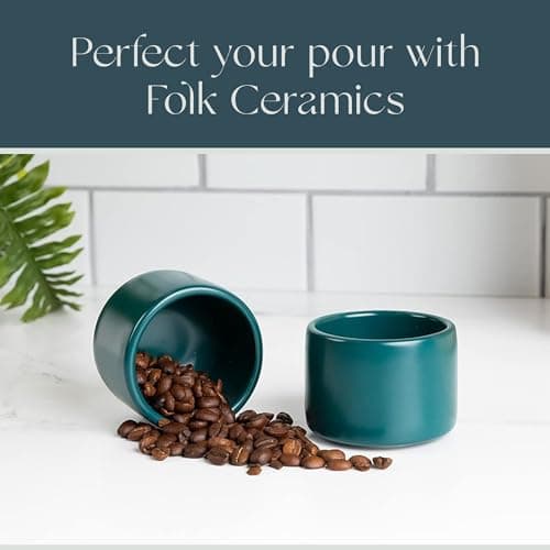 Folk Ceramics Leonard Ceramic Espresso Cups | Modern Stackable Demitasse Mugs for Espresso | Thick Walled, Handleless, Durable, Dishwasher & Microwave Safe | Set of 2, 3oz | Blue Emerald 8