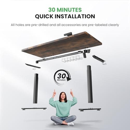 SIAGO Electric Standing Desk - 55 x 24 Inch Sit Stand Up Desk with Cable Management - 3 Memory Preset Adjustable Height Desk Computer Home Office Desk, Rustic Modern Style 7