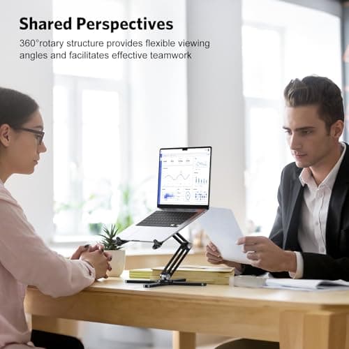 OMOTON 360° Rotating Laptop Stand Riser for Desk, Ergonomic Foldable Computer Stand Adjustable Height Angles for Collaborative Work, Easy Storage Fit Macbooks,All Laptops up to 16 inches, Black 8