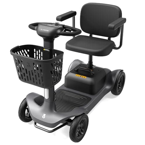 Glashow S1 Mobility Scooter for Adults, 4-Wheel Electric Mobility Scooter – 25-Mile Range, 6 mph, Smart Safety Features, Spacious Legroom, Swivel Seat, Headlight & Basket, Charger Included – Dark Gray
