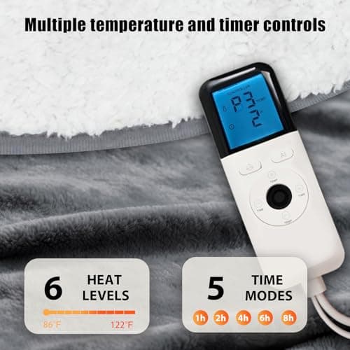 OIPUNSHLE Heated Wearable Shawl 33x59 Inch, 6 Heating Levels & 5 Timer Settings, Soft Sherpa to Fleece, UL Certified with Auto Shut Off, Machine Washable Gift for Christmas Home Office (Gray) 5