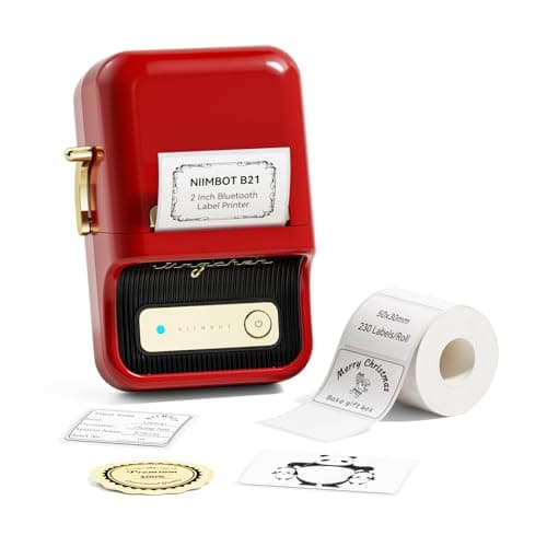 NIIMBOT B21 Label Maker Machine with Tape, 2 Inch Portable Sticker Printer Thermal Labeler for Gift Jar Candle Address Labels for Home Office Business Organization, Supports Mobile & PC, Red