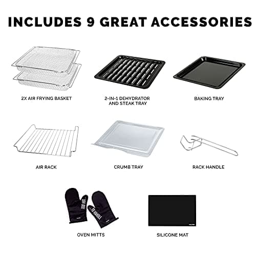 Kalorik MAXX® Digital 16-Quart Air Fryer Oven, 9-in-1 Countertop Toaster Oven and Air Fryer Combo, 21 Smart Presets, 9 Easy-to-Clean Accessories, 1600W, Stainless Steel, AFO 50932 OW 6