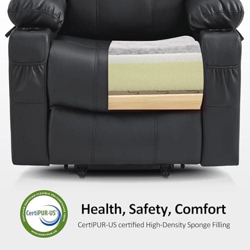 MCombo Power Lift Recliner Chair for Elderly, Lift Chair with Heat and Massage, FSC Certified, USB Ports, Cup Holders, Faux Leather 7040 (Black, Medium) 6