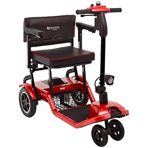 Journey So Lite Folding Power Scooter, 5 mph Max Adjustable Speed, 8-Mile Range, 24V Lithium Battery, Lightweight & Portable for Mobility, Red