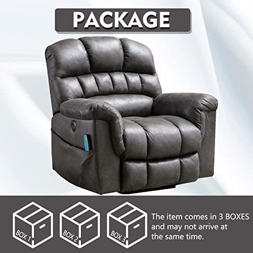 CANMOV Large Power Lift Recliner Chairs with Massage and Heat for Elderly Big People, Heavy Duty Electric Faux Leather Reclining Chairs with USB Port and 2 Side Pockets, Grey 7
