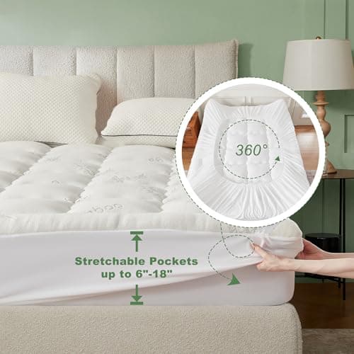 BEDLORE Queen Mattress Topper Viscose Derived from Bamboo, Thick Pillow Top Mattress Pad with Stretchable Pockets for 6-18 inches Mattress, Soft Breathable Mattress Topper for Back Pain Relief 6