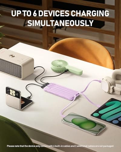 charmast Portable Charger with Built in Cables, 10000mAh Slim Power Bank, 15W USB C in&Out Port High Speed Charging External Charger, Battery Pack Compatible with iPhone 16 15 13 Samsung Google iPad 5