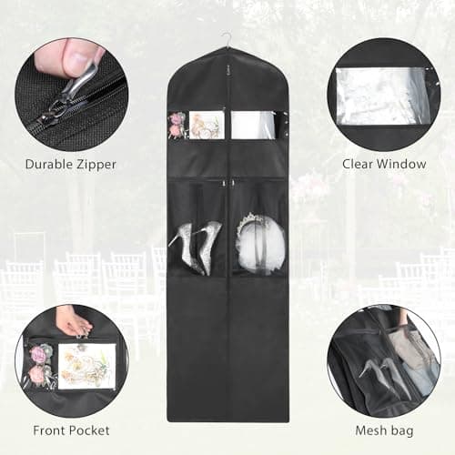Zilink 72" Wedding Dress Garment Bag Dress Bags for Gowns Bridal Dress Travel Bag with 12”Gusseted and Accessory Pockets for Wedding Dress, Puffy Gowns [Upgraded Version] 3